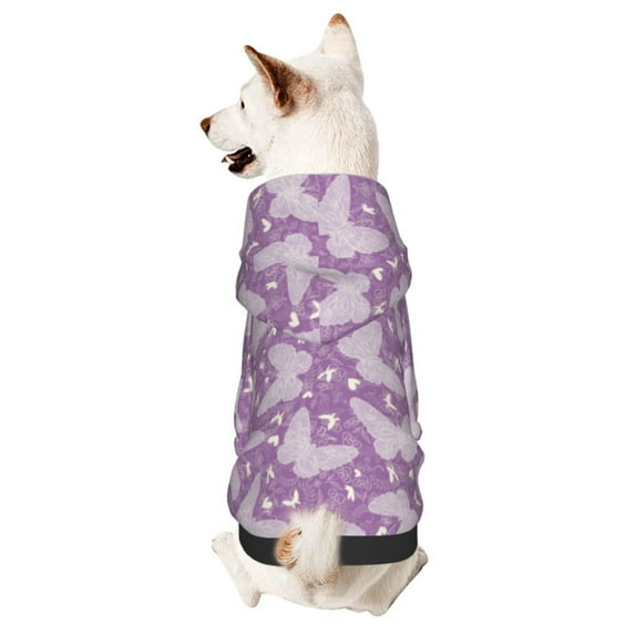 Fotbe Purple Butterflies Floral Print Small Dog Sweater Hoodies Pet Grey Hooded Soft Fleece Sweatshirts with Pocket Fall Winter Puppy Cat Sweaters Warm Clothes-XX-Large