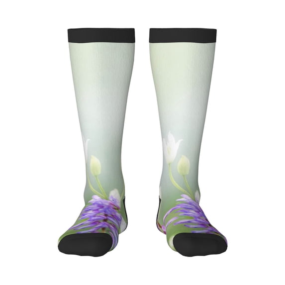 Fotbe Purple Butterfly On Wild print Women's Men's Novelty Crew Socks Cotton Socks Knee High Socks for Walking,Running,Nurses,Pregnancy