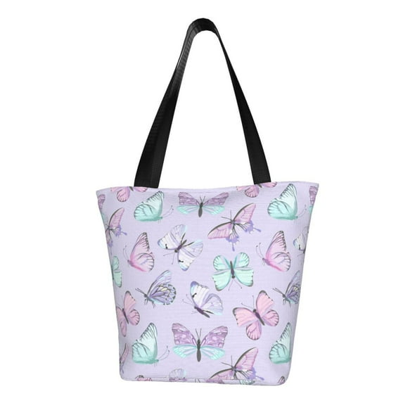 Fotbe Purple Butterfly Pattern Beach Tote,Shoulder Handbag,Spacious Tote Bag,Lightweight Travel Bag,Versatile Shopping Bag