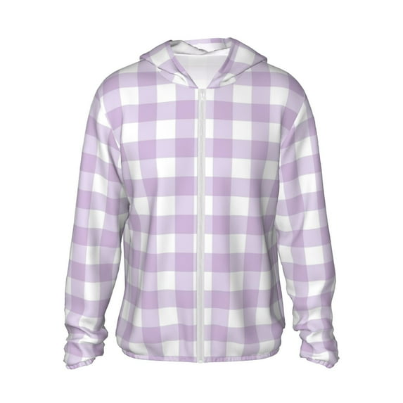 Fotbe Purple Checkboard Men's Women's UPF 50+ Sun Protection Jacket Hooded Cooling Shirt with Pockets Hiking Outdoor Performance-3X-Large