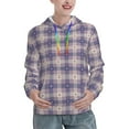 thumbnail image 1 of Fotbe Purple Floral Gingham Check Plaid Pattern Womens Long Sleeve Hoodie, Pullover Hooded Sweatshirt, Kangaroo Pocket Hoodie with Eye-catching Drawstrings-Small, 1 of 7