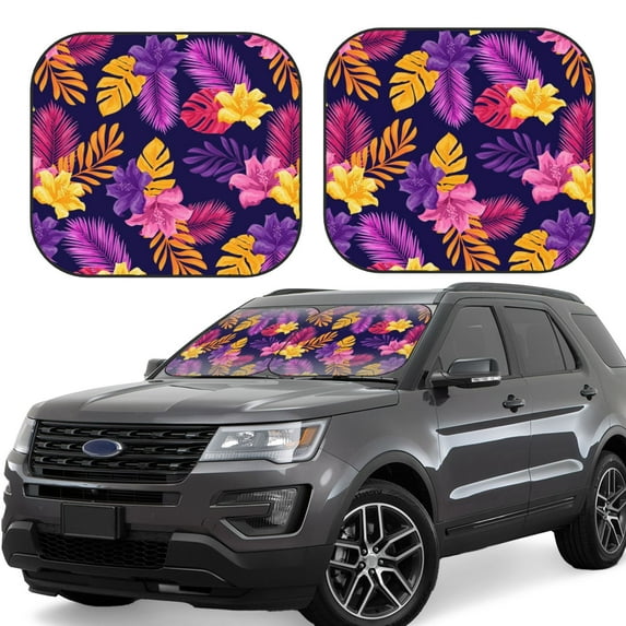 Fotbe Purple Flower 2-Piece Car Windshield Sun Shade | Sun Blocker for Car Windshield | Foldable Automotive Interior Accessories for Sun Protection-Medium
