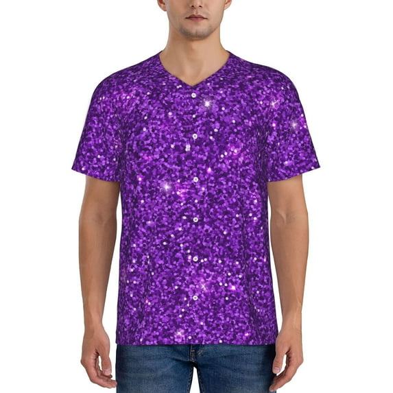 Fotbe Purple Glitter Baseball Jersey Shirt for Men and Women, Casual Short Sleeves Button Down T-Shirt-XX-Large