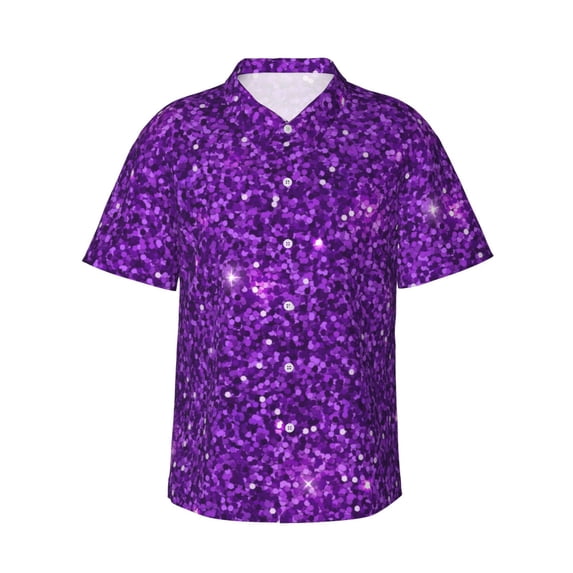 Fotbe Purple Glitter Hawaiian Shirt For Men Unisex Summer Beach Casual Short Sleeve Cotton Linen Button Down Shirts-3x-Large