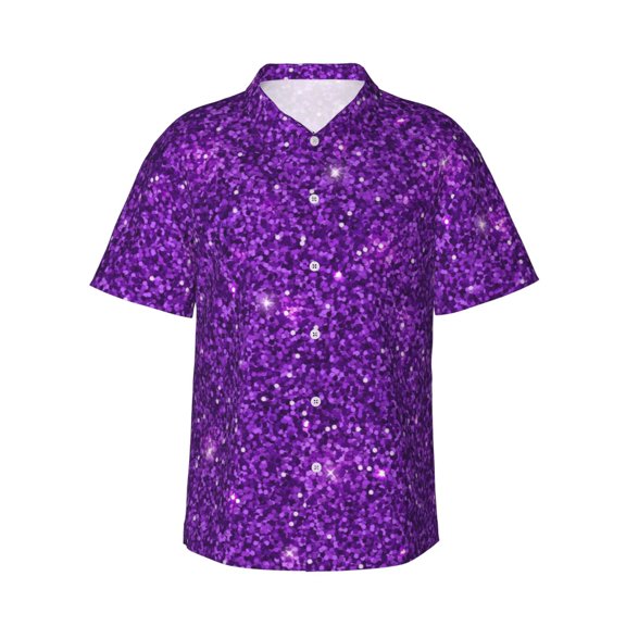 Fotbe Purple Glitter Hawaiian Shirt for Men Unisex Summer Beach Casual Short Sleeve Cotton Linen Button Down Shirts-3X-Large