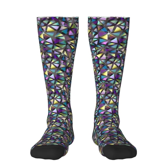 Fotbe Purple-Gold Triangles print Women's Men's Novelty Crew Socks Cotton Socks Knee High Socks for Walking,Running,Nurses,Pregnancy