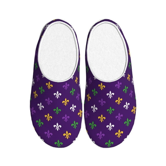 Fotbe Purple Mardi Gras Pattern Women's Fuzzy Curly Fur Memory Foam Loafer Slippers Indoor Outdoor Slippers Winter Home Shoes-39/40