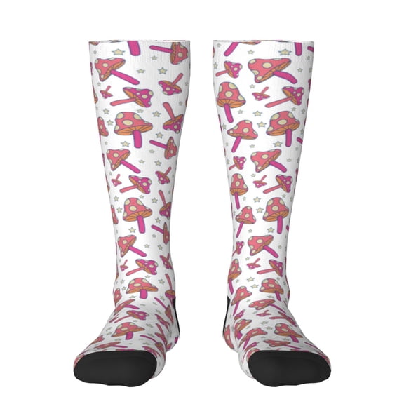 Fotbe Purple Mushroom print Women's Men's Novelty Crew Socks Cotton Socks Knee High Socks for Walking,Running,Nurses,Pregnancy