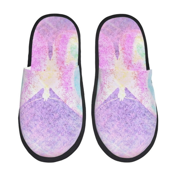 Fotbe Purple Sparkling Butterfly Pattern Women's Fuzzy Slippers Plush Slippers Fluffy Winter House Shoes Indoor and Outdoor-Large