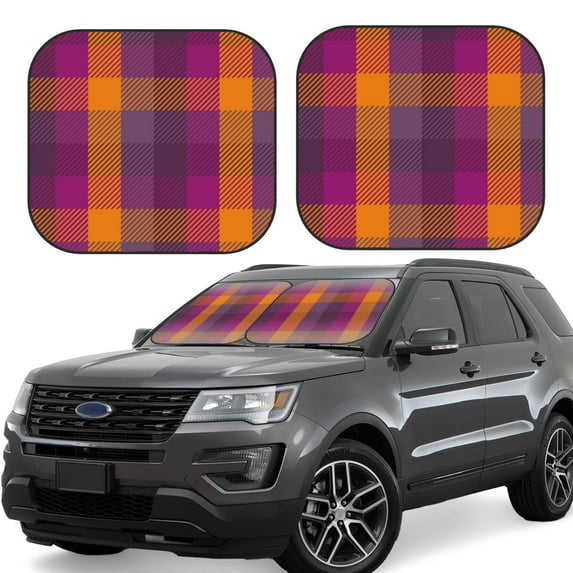 Fotbe Purple Yellow Buffalo Plaid 2-Piece Car Windshield Sun Shade | Sun Blocker for Car Windshield | Foldable Automotive Interior Accessories for Sun Protection-Medium
