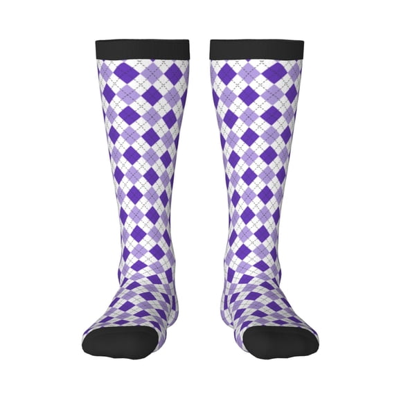 Fotbe Purple argyle print Women's Men's Novelty Crew Socks Cotton Socks Knee High Socks for Walking,Running,Nurses,Pregnancy