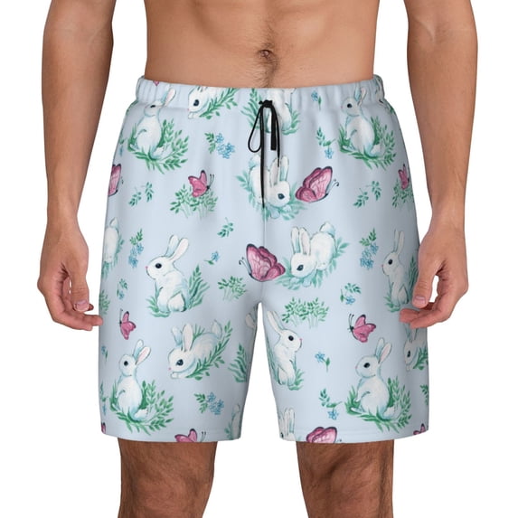 Fotbe Rabbit And Butterfly Men’s Swim Trunks Quick Dry Swim Shorts Board Shorts with Mesh Lining-Medium