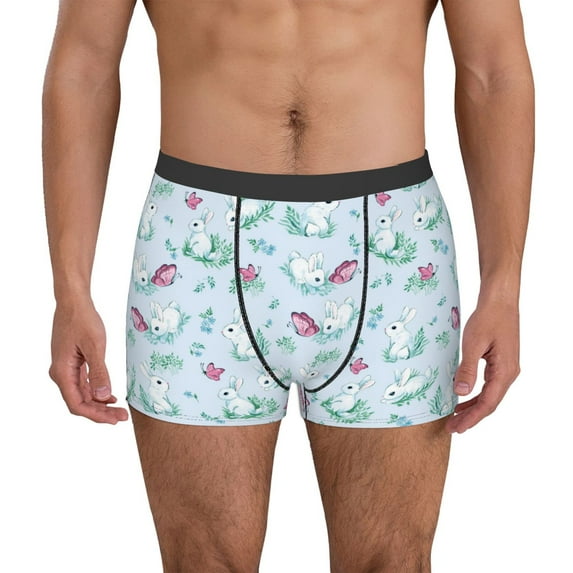 Fotbe Rabbit And Butterfly Men’s Total Support Pouch Boxer Briefs, X-Temp Cooling, Moisture-Wicking Underwear, Regular, Long-leg and Trunk-X-Large