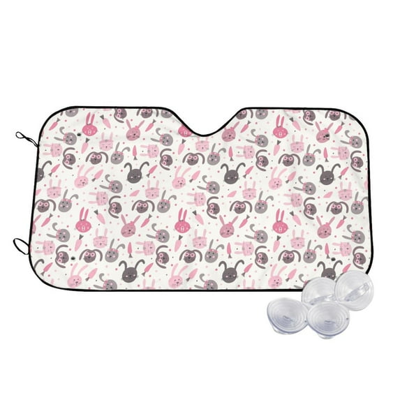 Fotbe Rabbit And Carrot Car Windshield Sunshade | Sun Visor Protector Front Window Shade, Keeps Out UV Rays, Keeps Your Vehicle Cool-Medium