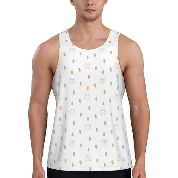 Fotbe Rabbit And Carrot Pattern Men's Quick Dry Workout Tank Top Gym Muscle Tee Fitness Bodybuilding Sleeveless T Shirt Breathable Workout Shirt-