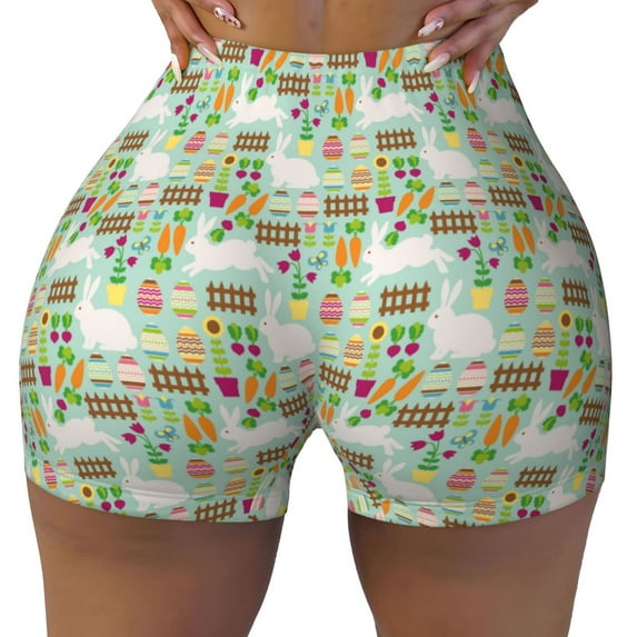 Fotbe Rabbit And Carrot Seamless Shorts, Womens Workout Shorts High Waist Stretch Booty Short for Gym/Yoga/Running/Biking-Small