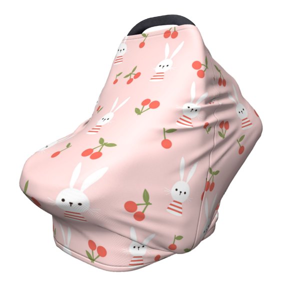Fotbe Rabbit And Cherry Pattern Car Seat Covers for Babies, Nursing Breastfeeding Cover Infant Carseat Canopy, Soft Stretchy Carrier Cover