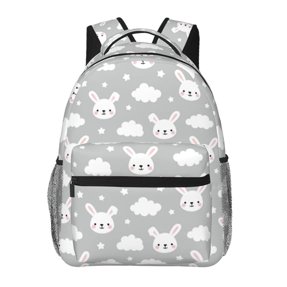 Fotbe Rabbit And Cloud Pattern Casual Backpack for School, Travel, and Outdoor Activities - Durable, Lightweight, and Comfortable