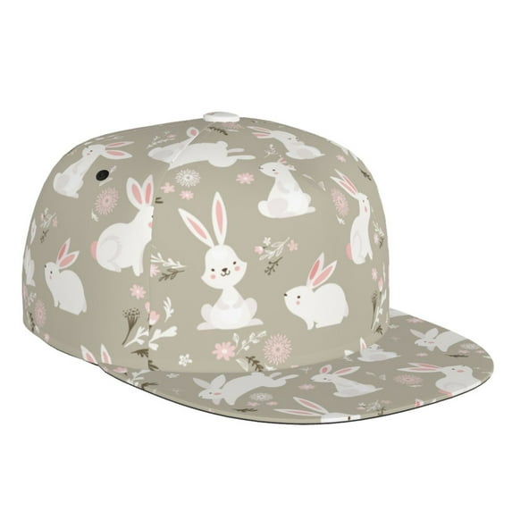 Fotbe Rabbit And Flower Flat Bill Visor Cap Classic Snapback Hat Polyester Foam Trucker Hat Trucker Cap Adjustable Baseball Cap