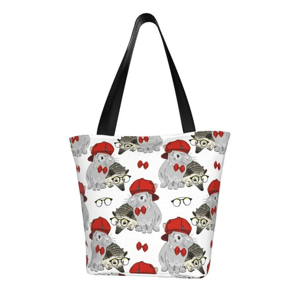 Fotbe Rabbit And Hedgehog Pattern Beach Tote,Shoulder Handbag,Spacious Tote Bag,Lightweight Travel Bag,Versatile Shopping Bag