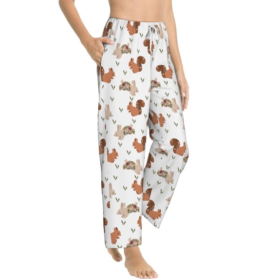 Fotbe Rabbit And Squirrel Women's Pajama Pants,Sleepwear Pants,Pj Bottoms Drawstring And Pockets-Small