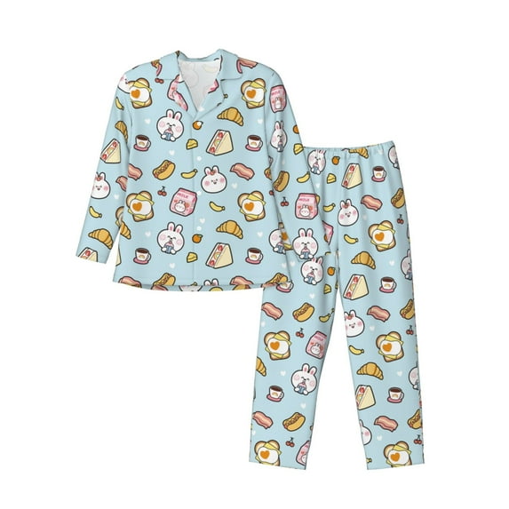 Fotbe Rabbit Burger Coffee Pattern Long Sleeve Pajama Set for Men,Sleepwear Set,2-piece Loungewear Set,Soft PJs Comfy Nightwear with Pockets-X-Large
