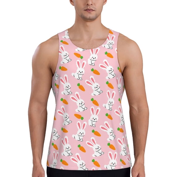 Fotbe Rabbit And Carrot Pattern Men's Quick Dry Workout Tank Top Gym Muscle Tee Fitness Bodybuilding Sleeveless T Shirt Breathable Workout Shirt-3X-Large