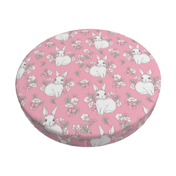 Fotbe Rabbit And Flower Stool Covers Round,Waterproof Round Bar Stool Covers Bar Chair Covers Washable Stool Cushion Slipcover for 12-14 Inch Chair-13 inch