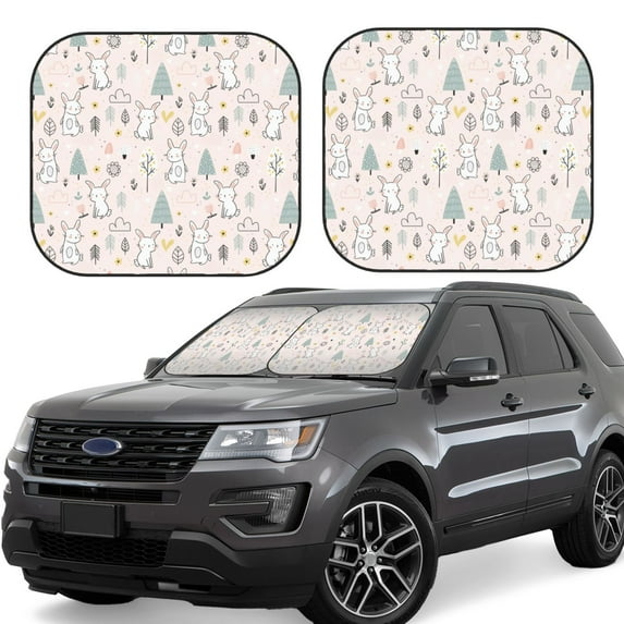 Fotbe Rabbit Forest 2-Piece Car Windshield Sun Shade | Sun Blocker for Car Windshield | Foldable Automotive Interior Accessories for Sun Protection-Medium