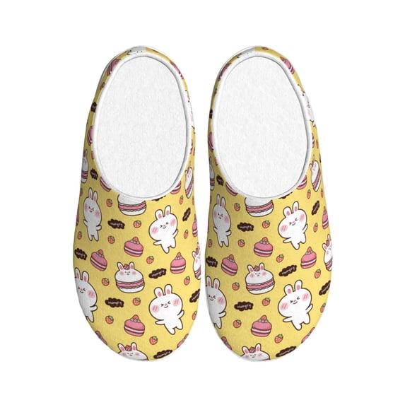 Fotbe Rabbit Hunger Pattern Women's Fuzzy Curly Fur Memory Foam Loafer Slippers Indoor Outdoor Slippers Winter Home Shoes-44/45