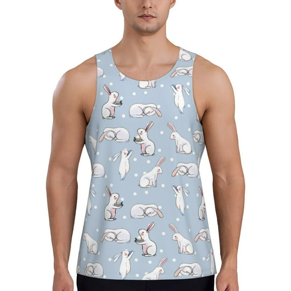 Fotbe Rabbit Is Eating Carrots Pattern Men's Quick Dry Workout Tank Top Gym Muscle Tee Fitness Bodybuilding Sleeveless T Shirt Breathable Workout Shirt-4X-Large