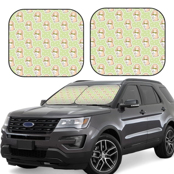 Fotbe Rabbit With Tie 2-Piece Car Windshield Sun Shade | Sun Blocker for Car Windshield | Foldable Automotive Interior Accessories for Sun Protection-Medium