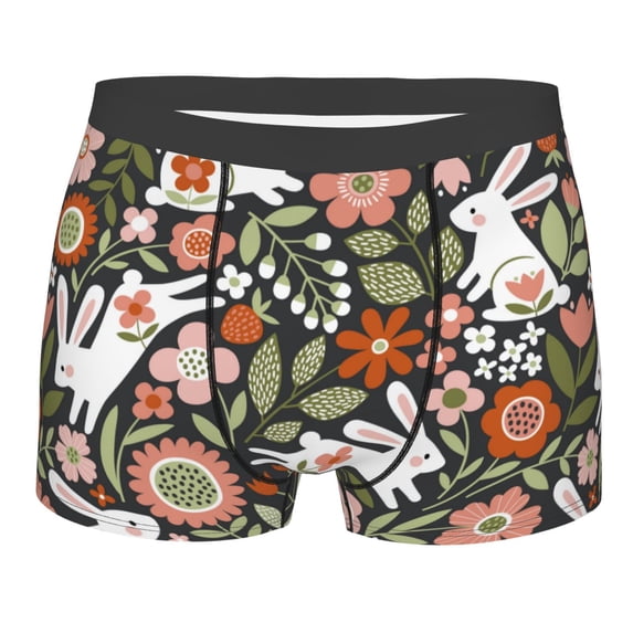 Fotbe Rabbits on Floral Men’s Total Support Pouch Boxer Briefs, X-Temp Cooling, Moisture-Wicking Underwear, Regular, Long-leg and Trunk-XX-Large