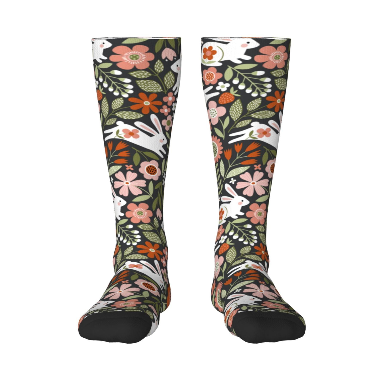 Fotbe Rabbits on Floral print Women's Men's Novelty Crew Socks Cotton ...