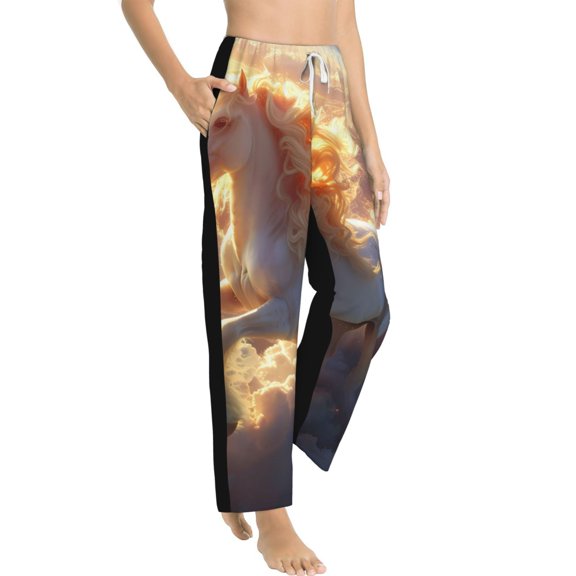 Fotbe Rainbow Cloud White Horse Women's Pajama Pants,Sleepwear Pants,Pj Bottoms Drawstring And Pockets-XX-Large