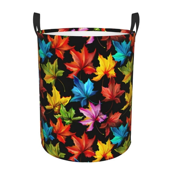 Fotbe Rainbow Colorful Maple Leaves Pattern Laundry Basket with Handles, Waterproof Large Laundry Hamper, Wash Bag for Corner Dorm, Rolling Laundry Basket with Handles-Medium