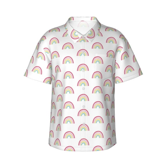 Fotbe Rainbow Hawaiian Shirt for Men Unisex Summer Beach Casual Short Sleeve Cotton Linen Button Down Shirts-Medium