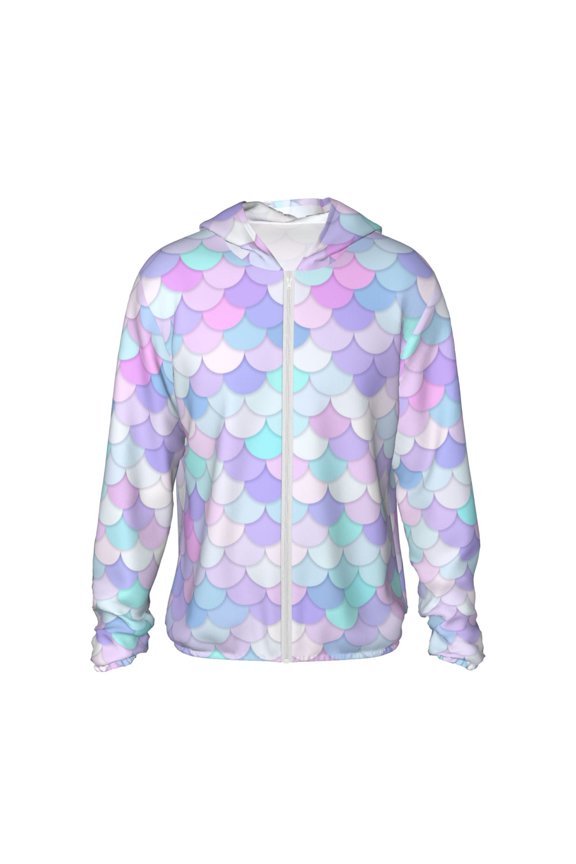 Rainbow Scales Men's Women's UPF 50+ Sun Protection Jacket Hooded Cooling Shirt with Pockets Hiking Outdoor Performance-Small