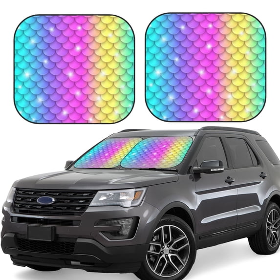 Fotbe Rainbow Scales2 2-Piece Car Windshield Sun Shade | Sun Blocker for Car Windshield | Foldable Automotive Interior Accessories for Sun Protection-Large
