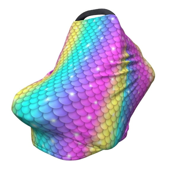Fotbe Rainbow Scales2 Pattern Car Seat Covers for Babies, Nursing Breastfeeding Cover Infant Carseat Canopy, Soft Stretchy Carrier Cover