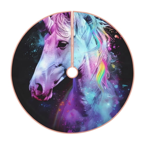 Fotbe Rainbow Spotted White Horse Pattern Christmas Tree Skirt, Tree Skirts Plush Christmas Decorations, Christmas Tree Skirts Xmas Decorations Holiday Party Decor-48"