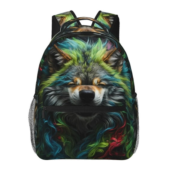 Fotbe Realistic Style Colorful Wolf Pattern Casual Backpack for School, Travel, and Outdoor Activities - Durable, Lightweight, and Comfortable