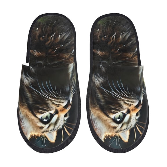 Fotbe Realistic Style Cute Cat Pattern Women's Fuzzy Slippers Plush Slippers Fluffy Winter House Shoes Indoor and Outdoor-Large