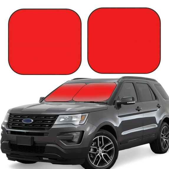 Fotbe Red 2-Piece Car Windshield Sun Shade | Sun Blocker for Car Windshield | Foldable Automotive Interior Accessories for Sun Protection-Small