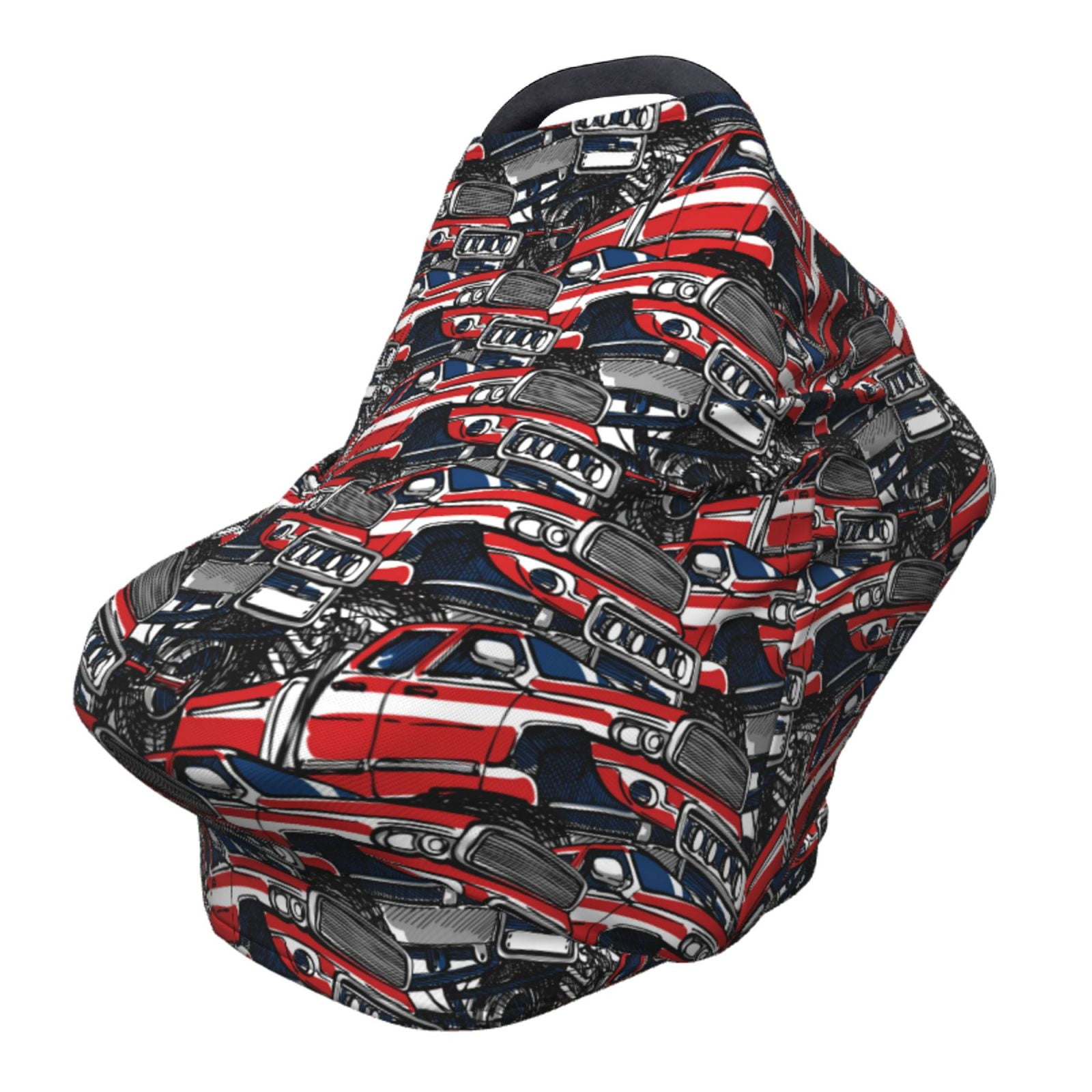 Fotbe Red And Blue Cars Pattern Car Seat Covers for Babies, Nursing Breastfeeding Cover Infant Carseat Canopy, Soft Stretchy Carrier Cover