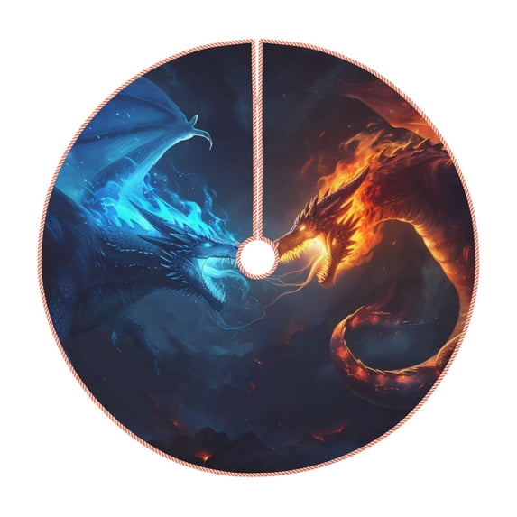 Fotbe Red And Blue Fire Dragon C Pattern Christmas Tree Skirt, Tree Skirts Plush Christmas Decorations, Christmas Tree Skirts Xmas Decorations Holiday Party Decor-30"