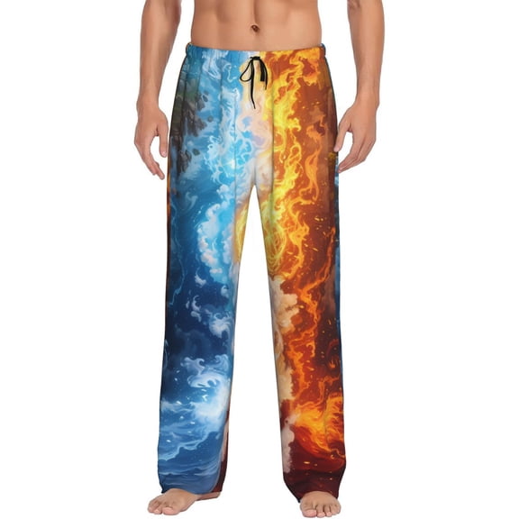 Fotbe Red And Blue Flame Waves Men's Pajama Pants,Sleepwear Pants,Pj Bottoms Drawstring And Pockets-X-Large