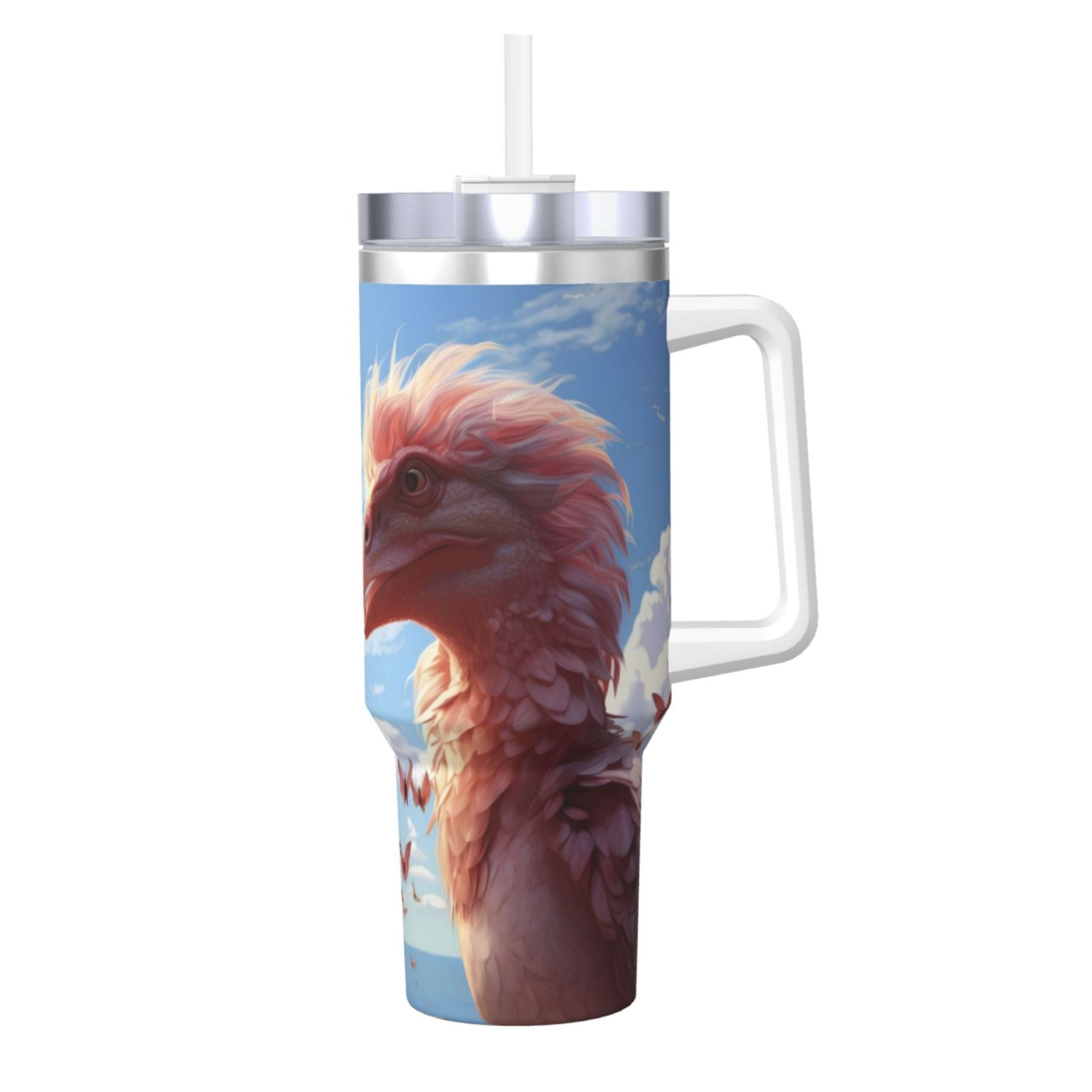 Fotbe Red And White Bird Couple Pattern 40oz Ice Bully With Handle