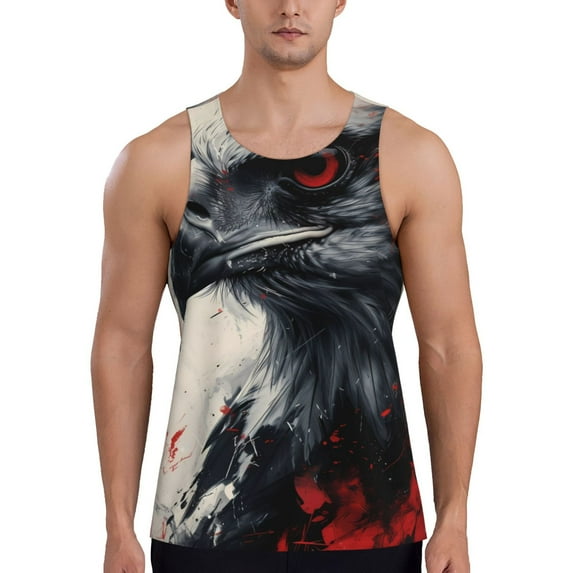 Fotbe Red Black Ink Style Bald Eagle Pattern Men's Quick Dry Workout Tank Top Gym Muscle Tee Fitness Bodybuilding Sleeveless T Shirt Breathable Workout Shirt-3X-Large