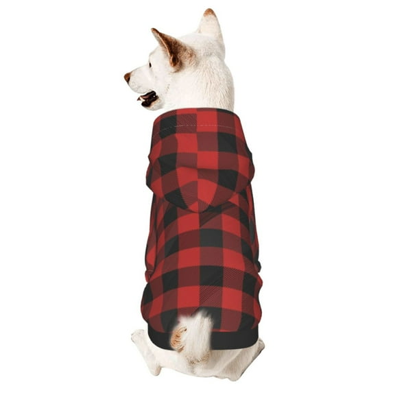 Fotbe Red Black Plaid Print Small Dog Sweater Hoodies Pet Grey Hooded Soft Fleece Sweatshirts with Pocket Fall Winter Puppy Cat Sweaters Warm Clothes-Medium